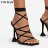 Sandaler Kvinnor Summer Ankle Strap Sandaler Ladies Thin High Heels Party Dress Shoes Female Fashion Sexig kvinna Square Toe Stripper klackar 230314