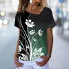 T-shirt da donna Harajuku T-shirt con scollo a V con stampa floreale T-shirt da donna oversize allentata estiva Femme Y2k Pullover a maniche corte casual elegante