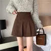 Skirts HOUZHOU Vintage Corduroy Pleated Skirt Women Korean Style Kawaii Patchwork Brown High Waist A-line Mini Autumn Winter