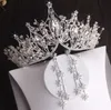 Wedding Jewelry Sets Baroque Silver Plated Crystal Leaf Bridal Jewelry Sets Crown Tiaras Choker Necklace Earring African Beads Jewelry Set 230313