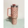 Leopard 40oz Bicchiere sottovuoto in acciaio inossidabile con manico Coperchio Cannuccia Boccali di birra di grande capacità Bottiglie d'acqua Tazza da campeggio all'aperto Bicchieri isolati