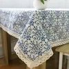 Table Cloth Vintage Blue White Porcelain Chinese Style Classical Cotton And Linen Fabric