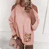 Kadın Sweaters Kadın Sequins Tepeler Omuzdan Omuz Uzun Kollu Sweater Tops Sıradan Bayanlar Cepleri Gevşek O boyun jumper Sonbahar Kış