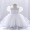 Flickaklänningar White Grandeur Puff Sleeve Princess Costume 2023 Fashion Ball Gown 9M-5yrs Kids Vestidos för födelsedagsfest