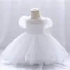 Flickaklänningar White Grandeur Puff Sleeve Princess Costume 2023 Fashion Ball Gown 9M-5yrs Kids Vestidos för födelsedagsfest