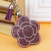 Keychains Valentine's Day Flower Tassel Leaer Crystal Trinket Key Chain For Holder Purse Car Bag Pendant Handbag Ring L230314