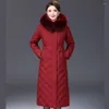 Women's Down 2023 Winter Clothing Long White Duck Jacket Middle-aged Mother Slim Windproof Warm Coat Hooded Parkas Snow Outwear