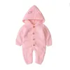 Rompers Children Baby Boy Girl Kids Knitting Long Sleeve Rompers Autumn Winter Baby Boys Girls Pure Color Hooded Rompers Clothes 230313