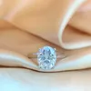 ソリティアリング 3CT オーバルモアッサナイトリング女性のためのリアル S925 スターリングシルバーホワイトゴールドメッキファインジュエリー証明書ドロップシッピング Z0313