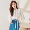 Women's Blouses Blue Professional Pullover Shirt Women 2023 Spring O Neck Long Sleeve Slim Formal Office Ladies Work Tops White