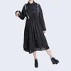 Casual Dresses Streetwear Club Punk Style Loose Autumn Winter Women Chiffon Midi kjol Drawstring midjecirkel PLESTED RUFFFE DRESS