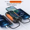 36800mAh Wireless solar power bank Quick charger outdoor Powerbank External Battery Charge Smartphone led light Built in Cables