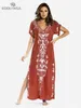 Shawls Embroidery Beach Cover up Saida de Praia Swimsuit Women Bikini cover up Tunics for Beach Pareo Sarong Beachwear #Q790 230314