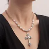 Pendant Necklaces Collier Femme Collares Para Mujer Korean Fashion Vintage Cross Necklace For Women Pearl Chain Jewelry Bijoux Accessories