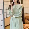 Casual Dresses Winter Sweet Kawaii Dress Women Lace Patchwork Elegant Party Midi Female Korean Fashion Lace-up Designer Slim 2023