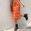 Skirts Summer Women Boho Beach Casual Female High Waist Floral Printing Orange Midi Skirt Party Holiday Y2K Clothing