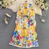 Casual Dresses Retro Court Style Temperament Lapel Long-sleeved Single-breasted Waist Slimming Printed A-line Dress Elegant Long Skirt