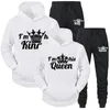 Herrspårar älskare Lover Tracksuit Hoodies Tryck drottning King Par Sweatshirt Plus Size Hooded Clothies Hoodies Women Two Piece Set 230314