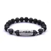 Strand Men Cross Armband Natural Stone Lava Micro-Zircon Bend Tube Buddhas pärlarmband Kvinnor smycken