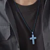 Eenvoudige cross -nekhanger voor vrouwen heren blauw roestvrijstalen religieuze kruis ketting gevlochten ketting 3 mm 24inch kerstcadeaus