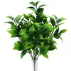 Flores decorativas Buquê de folhas artificiais verdes para arbustos de jardim Decoração de festa de grama falsa Planta planta laranja decoração falsa