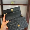 Bolso Cruzado Hombro Mensajero Embrague Sling Monedero Bolsos Diseñador de lujo para mujer Cadena de oro con cierre de metal Negro Pequeño Hardware antiguo 19 cm