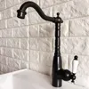 Robinets de cuisine bec pivotant robinet d'eau huilé Bronze noir mitigeur trou évier salle de bain robinet bassin mélangeur Anf370