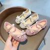 Sneakers Spring Kids Leather Shoes Fashion Bowtie Girls Princess Bling Flat Baby Girl SMG155 230313