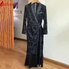 Vestidos de festa Vestido de outono de alta qualidade Mulher elegante preta estampa de luxo de luxo High Colo