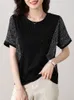 Women's T-Shirt TuangBiang Bright Silk Loose Lurex Short Sleeves Cotton T-Shirts Women O-Neck Summer M-5XL Tshirts Black Female Simple Tops 230314