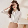 Women's Blouses Gray Pullover Shirt Women 2023 Spring Fashion Temperament Formal Long Sleeve Slim Office Ladies Work Tops White