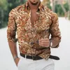 Мужские повседневные рубашки осенние рубашки барокко для мужчин 3D барокко с длинным рукавом роскошная социальная рубашка V-образное вырезок негабаритные топы футболка рубашка Homme осенняя одежда 230313