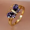 Fedi nuziali di lusso femminile farfalla di cristallo anello sottile fascino color oro fidanzamento delicato zircone viola pietra per le donne