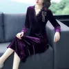 Casual Dresses 2023 Autumn Winter Women Dress Korean Fashion Lace Patchwork Elegant Golden Velvet Long With Exquisite Corsage