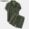 Men's Tracksuits INCERUN Men Corduroy Sets Solid Color Short Sleeve Lapel Button Shirts Shorts Chic Streetwear Mens Casual Suits S-5XL 230313