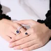 Solitaire Ring Gem'in Güzellik Prenses Diana İlham Durum Nişan Yüzüğü 14K Altın Dolu Gümüş Laboratuvar Mavi Safir Doğum Taşı Yüzüğü Z0313