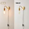 Wandleuchte OuXean E27 Gold Messing mit Ein/Aus-Schalter Stecker Vintage Wandleuchte Lichter Leuchte für Home Decor Schlafzimmer keine Glühbirne