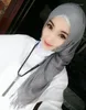 Etnische kleding Hijab sjaal Tassel Gold Silk katoen vrouwen sjaals moslimsjaals wrap islamitische bandana tulband hoofddoek 170 60 cm