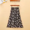 Saias Chiffon Floral A-Line Skirt Mulher no meio do verão Longo Cantura alta 20 Padrões