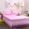 Bed Skirt 3pcs Set Bed Spread Princess Lace Bed Skirt Solid Color Luxury King Queen Bedspread with 2pcs Pillowcase 230314