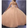 Robes de Quinceanera Mousseux Tle Robe De Bal Sweetheart Neck Line Ruché Corsage Avec Dentelle Et Perles Bretelles Amovibles Filles Party Gow Dhoc2