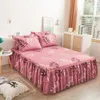 Bed Skirt Solid Color Print Lotus Leaf Lace Bed Skirts Princess Style Bedspread Bed Cover Non-Slip Sheets Without Pillowcase 230314