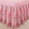 Bed Skirt Embroidery Lace Princess Bed Skirt Double Layer Ruffles Bed Sheet Queen Size Bed Decoration Skirts Pillowcase Wedding Gifts #/ 230314