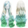 Synthetic Wigs Soowee Long Ombre Rainbow Cosplay Wig with Bangs Red Yellow Purple Green Hair Blue for Black Women 230314