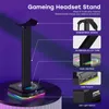 RGB Stand Stand Gaming Hearset Station 3 USB Port Port Desktop Aluminum Headphone Docke Док