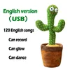 Dekorativa objekt Figurer Dancing Cactus Toy Repeat Talking USB -laddning kan sjunga rekord Dansant Kids Education Toys Birthday Present 230418