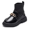 Platta skor för tjej barn päls korta ankelstövlar småbarn flickor pu läder chelsea stövlar skor vinter baby lägenheter mode p230314
