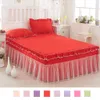 Bed Skirt Pink Lace Lotus Leaf Lace Bed Skirts Princess Style Solid Color Bedspread Bed Cover Skirt Non-Slip Sheets For Girl Bed Cover 230314