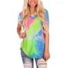 Women's Blouses Summer Shirt V-Neck Color Block Print Breathable Fashion Short Sleeve Casual Wear Pullover Top Blouse Loose Tie-Dye Printed