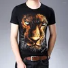 Camisetas masculinas 3D Padrão de leopardo Prind Streetwear Hip Hop Camisa de manga curta Summer 2023 Algodão de qualidade Elastic Men M-4xl